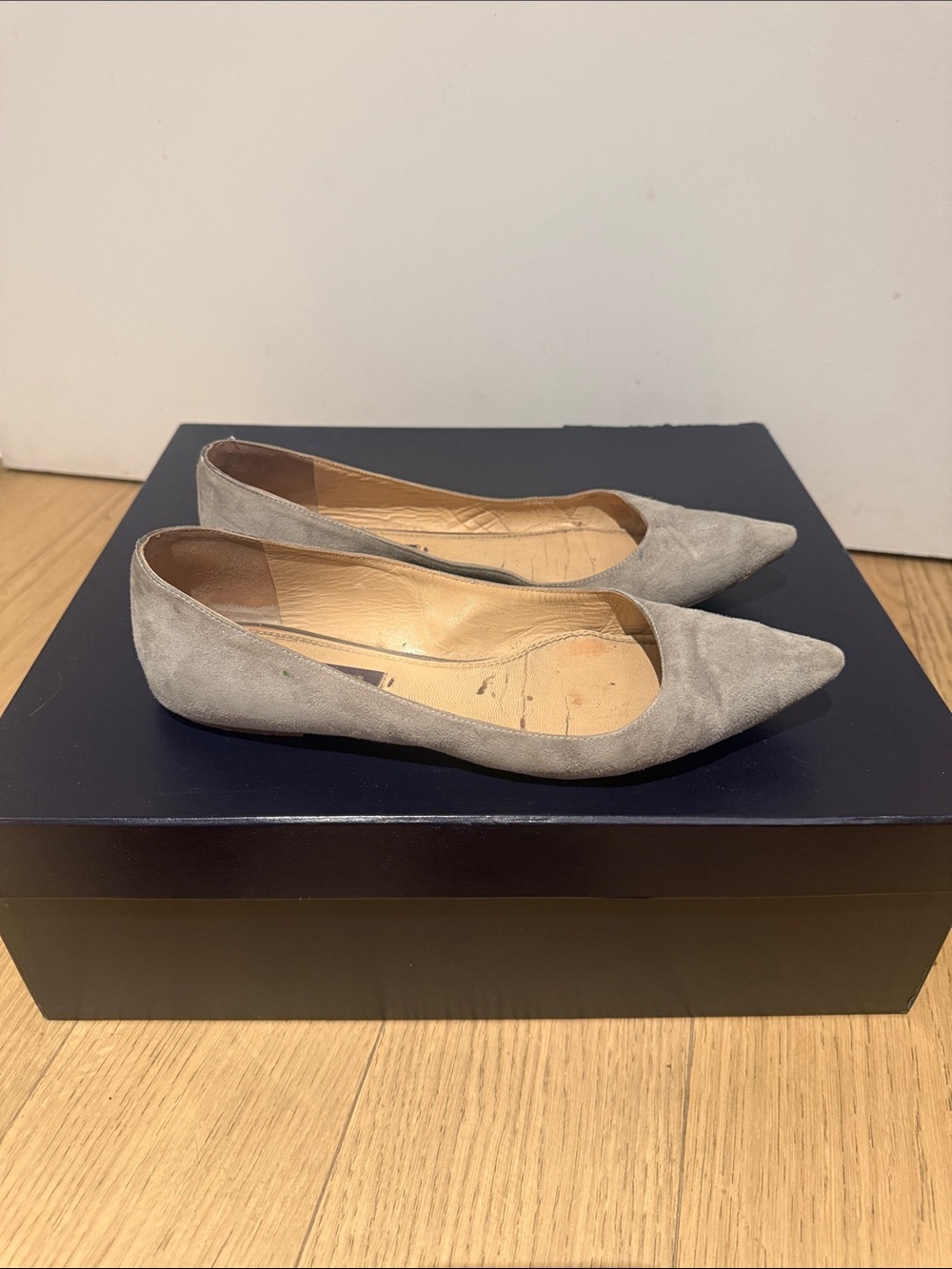 Ralph Lauren Collection Pointed Suede Flats in Gray